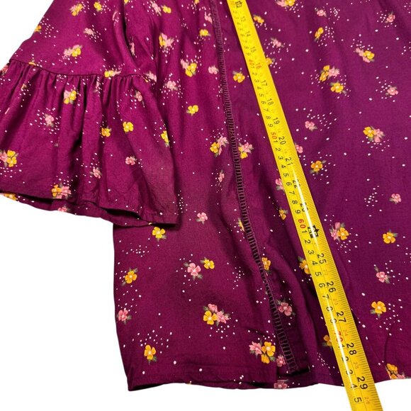 Old Navy Boho Floral Blouse Sz.3XL Fuchsia Modal Ruffle Bell Sleeve Cottage - Picture 9 of 14